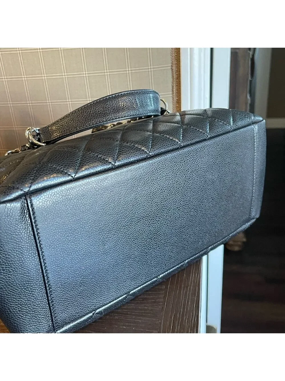 CHANEL Black Quilted Caviar Leather Tote with Interlocking CC